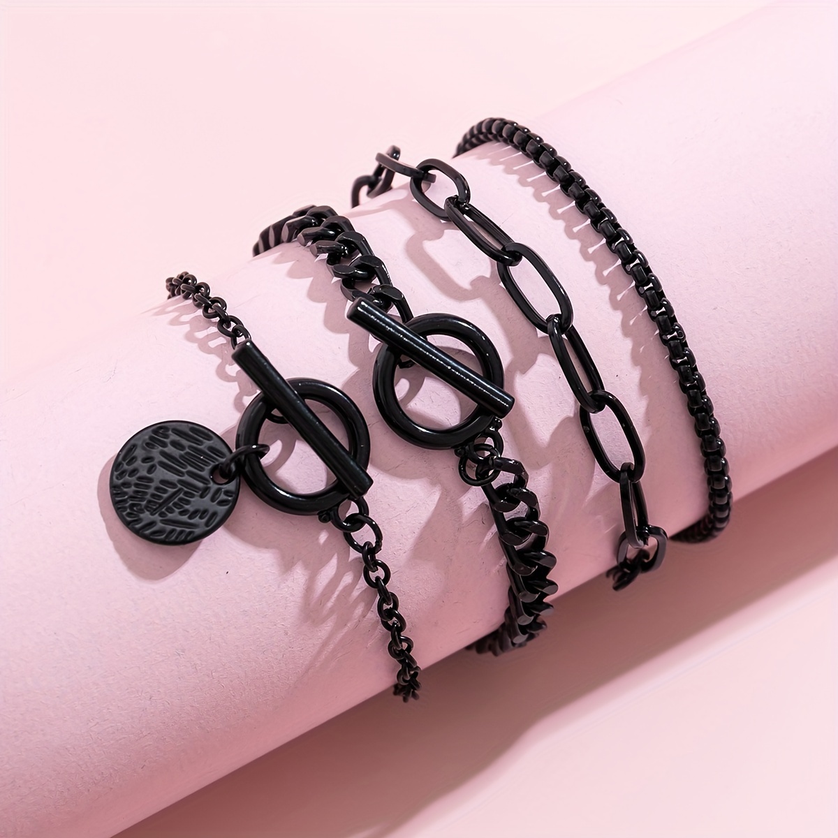 Flat Snake Chain Retro OT Buckle Bracelet Set