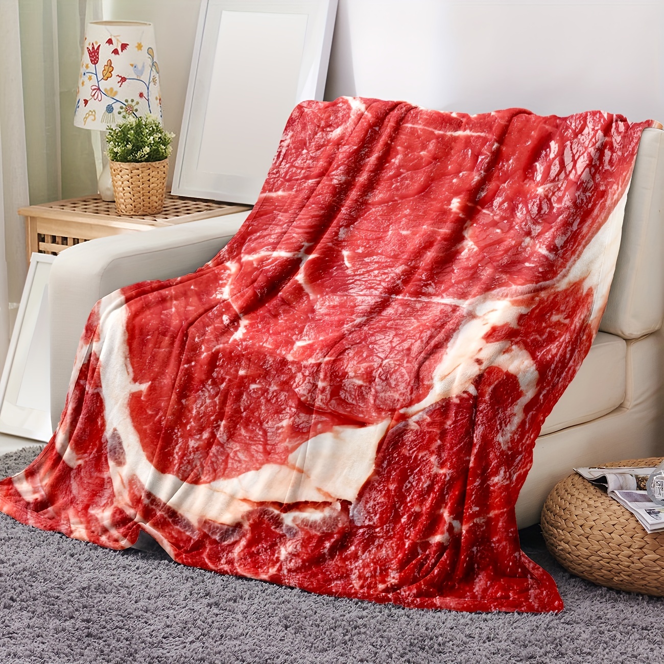  Red Meat - Beef Food Blanket Throw, Funny Food Flannel