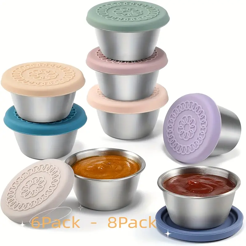 Small Condiment Containers With Lids, Outside Salad Sauce Containers,  Stainless Steel Sauce Containers With Silicone Lids, Leak Proof, Reusable, Small  Dipping Sauce Cups With Lids - Temu