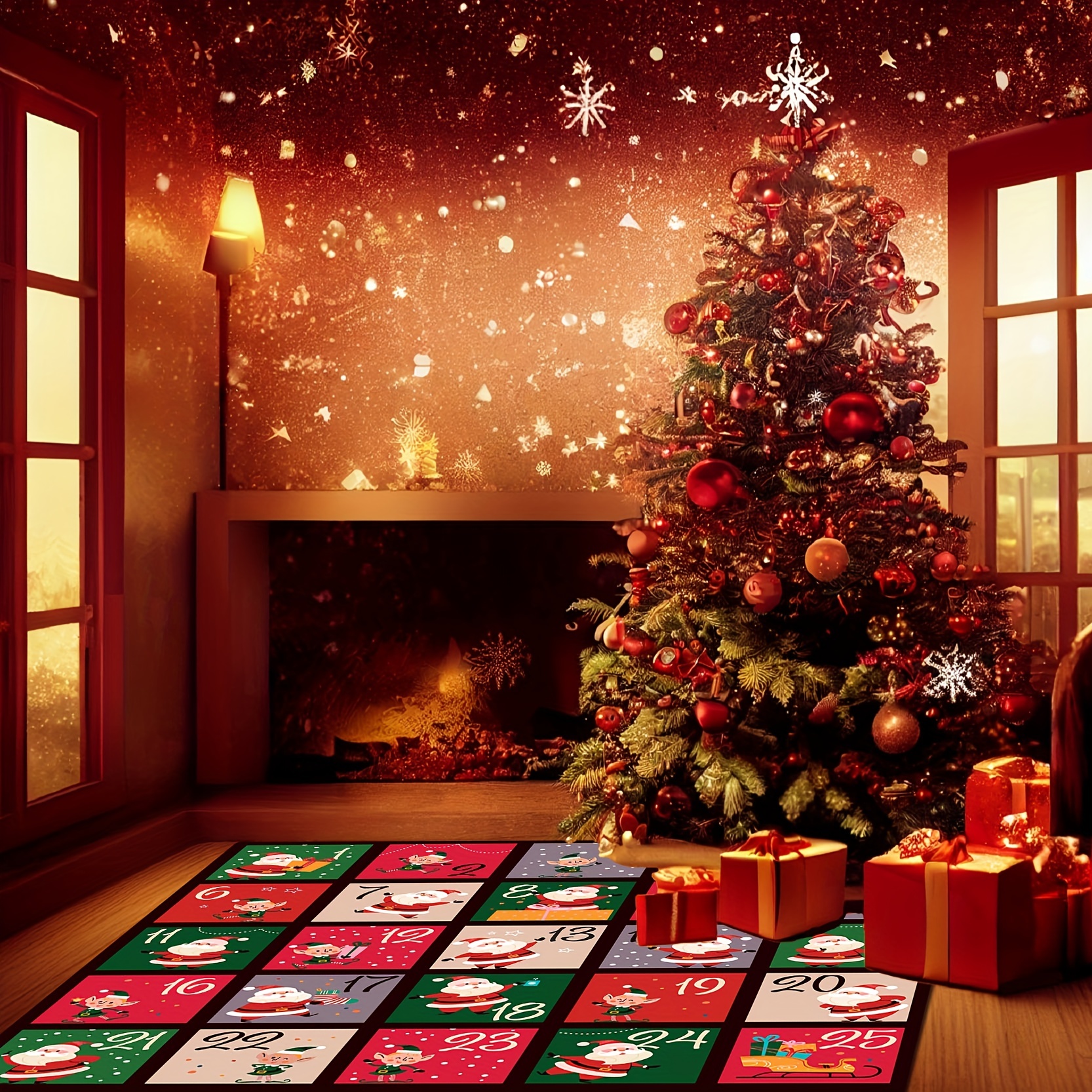 Area Rug For Bedroom Living Room,xmas Santa Claus Christmas Tree