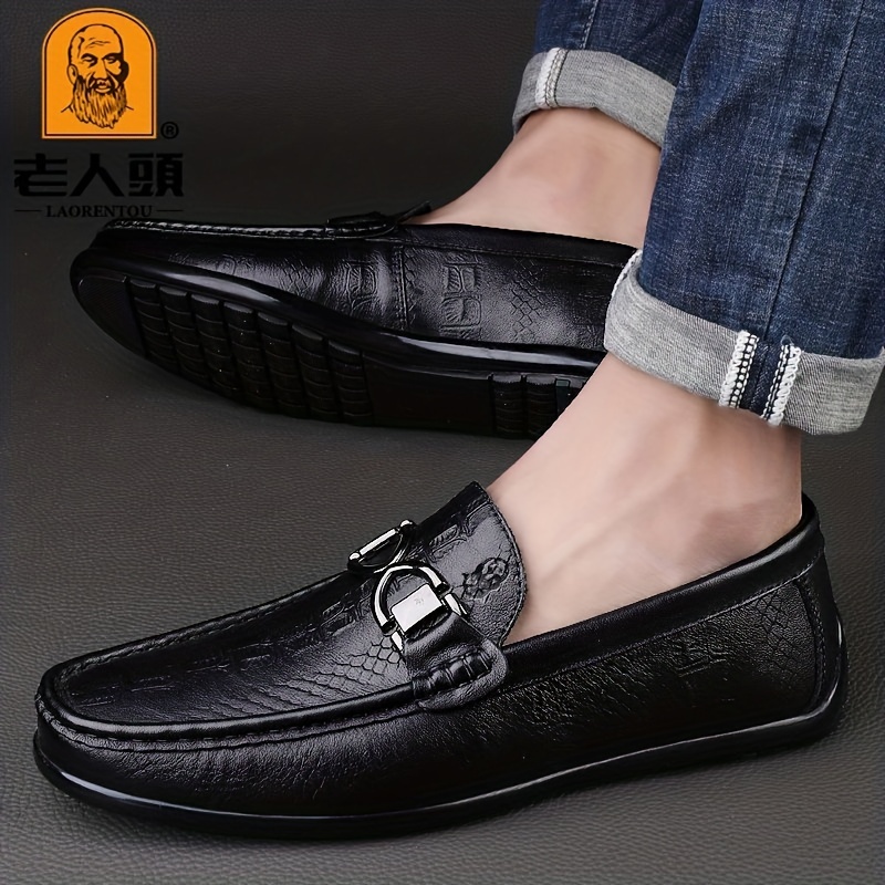 Laorentou Men's Premium Leather Horsebit Loafer Shoes, Lightweight Non-slip Casual  Shoes, Spring And Summer - Temu