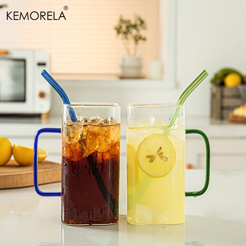 Glass Cups With Lids And Straws, Drinking Glasses Bamboo Lids And Glass  Straws, Glass Mug With Colored Handle For Soda, Iced Coffee, Milk, Tea,  Juice, Water Bottles - Temu