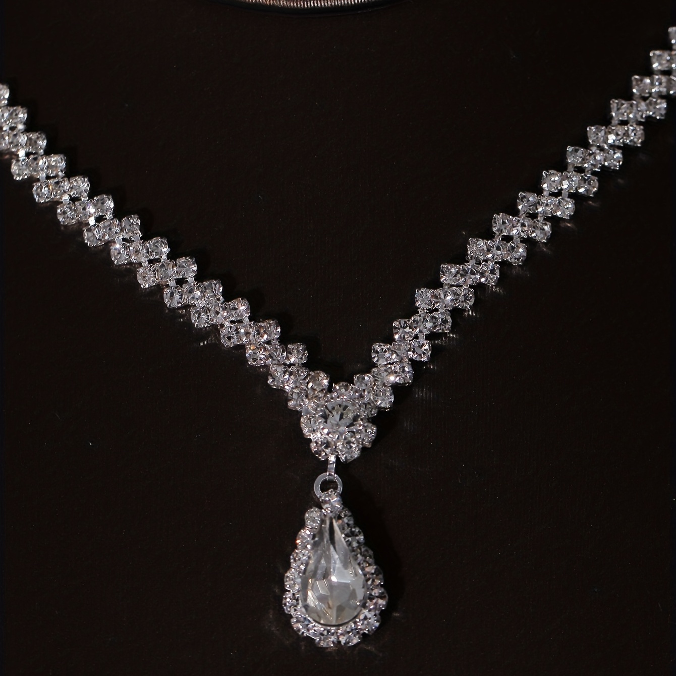 3pcs Crystal Bridal Crown Necklace Earrings Set