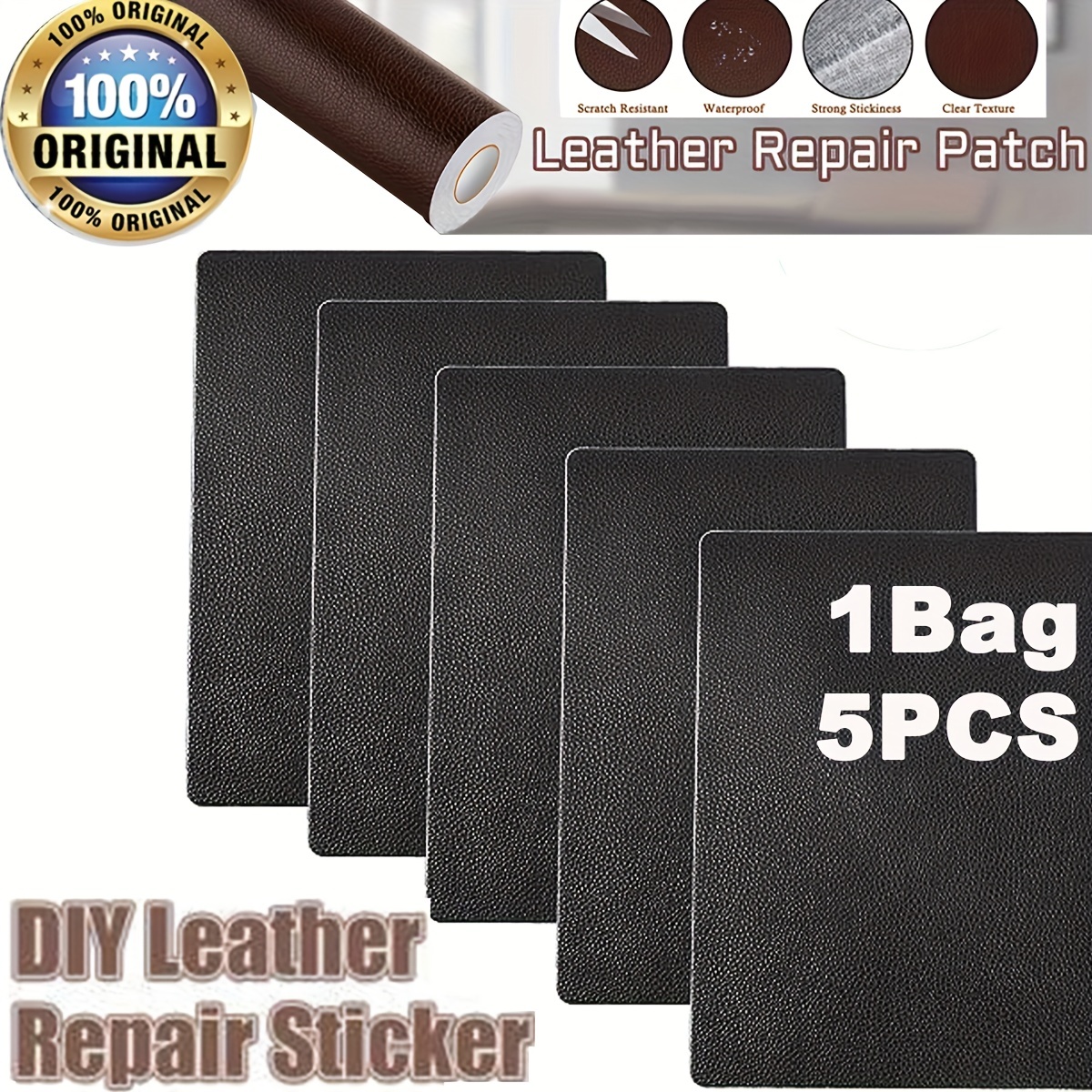 Leather Repair Patch(black 5pcs), Leather Patch Kit, Self Adhesive