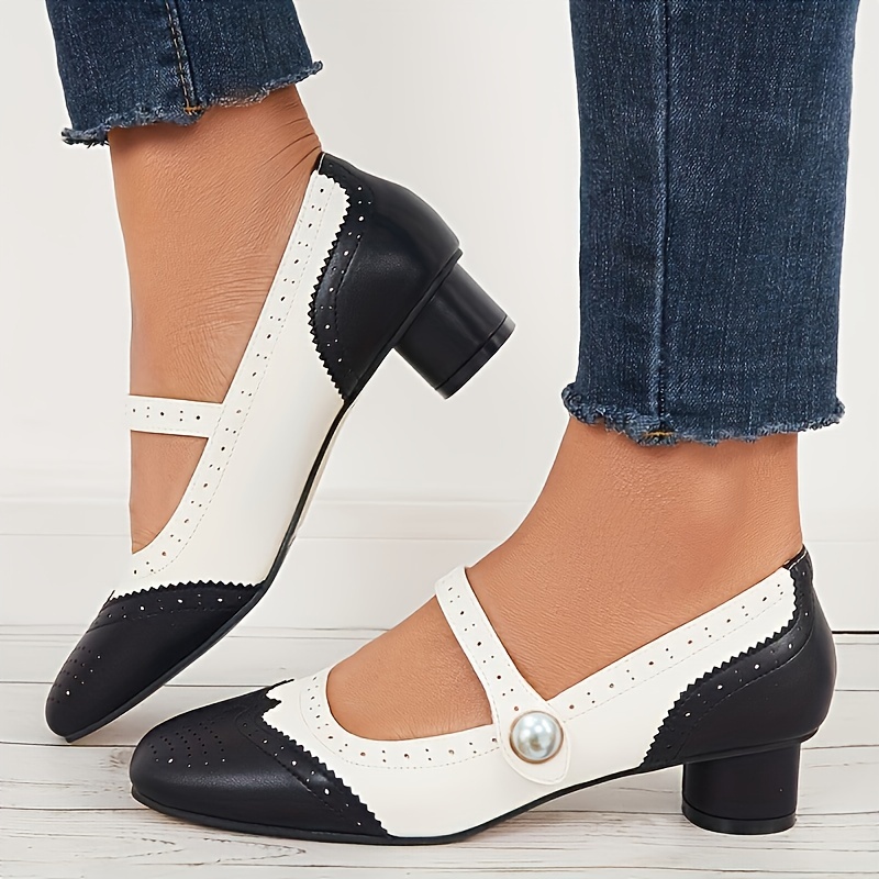 Women Retro Mary Jane T Strap Pumps Faux Leather Buckle Round Toe Wedge  Shoes