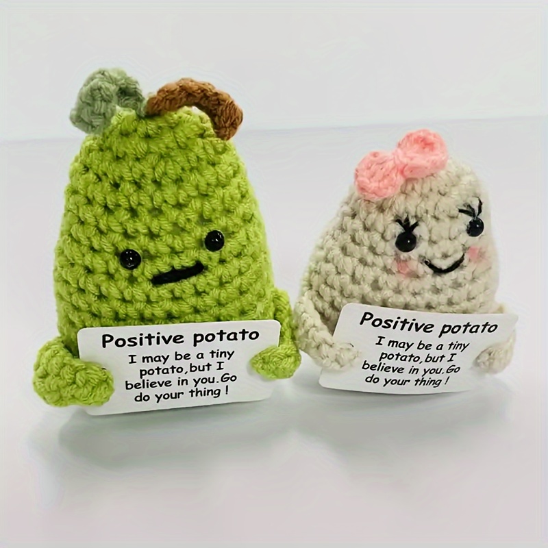 Mini Funny Positive Potato, 3 inch Knitted Potato Toy with Card Creative  Cute Wool Inspirational Crochet Doll Cheer Up Gifts for Kids Easter Egg