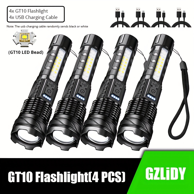 5 LED Flashlight, Portable ABS Torch with COB Side Lights, USB  Rechargeable, 4 Modes Flash Light, Home Car Repair Worklight Hiking Camping  Fishing Lantern (Color Black)