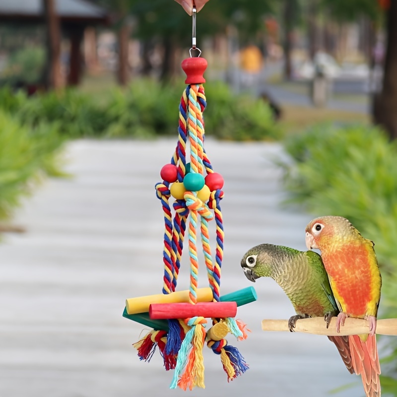 

1pc Bird Toy, Parrot Cotton Rope Toy, Gnawing Colorful Wooden Block, Bird Chew Beads Bird Toy, Bird Supplies, Bird Cage Decoration Pendant