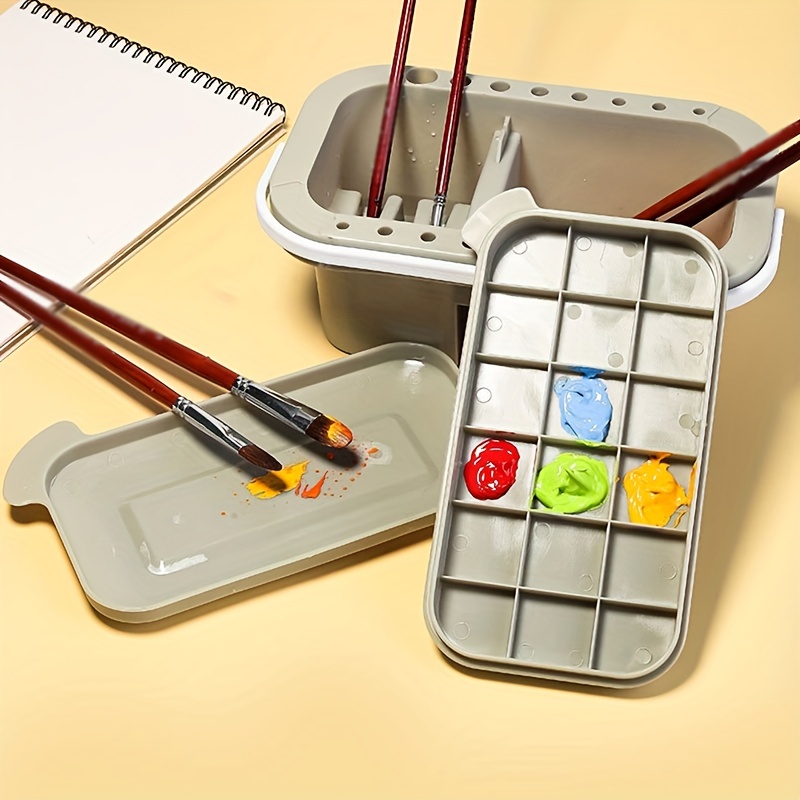 1pc Three-in-one Palette Color Box And Brush Washing Bucket Art