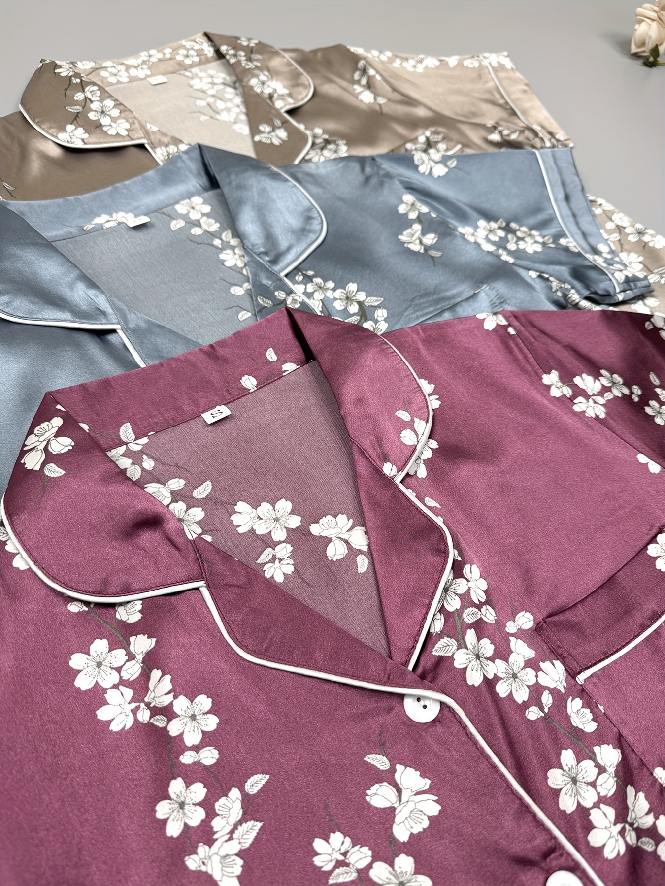 Floral Print Satin Pajama Set Casual Long Sleeve Button Top - Temu