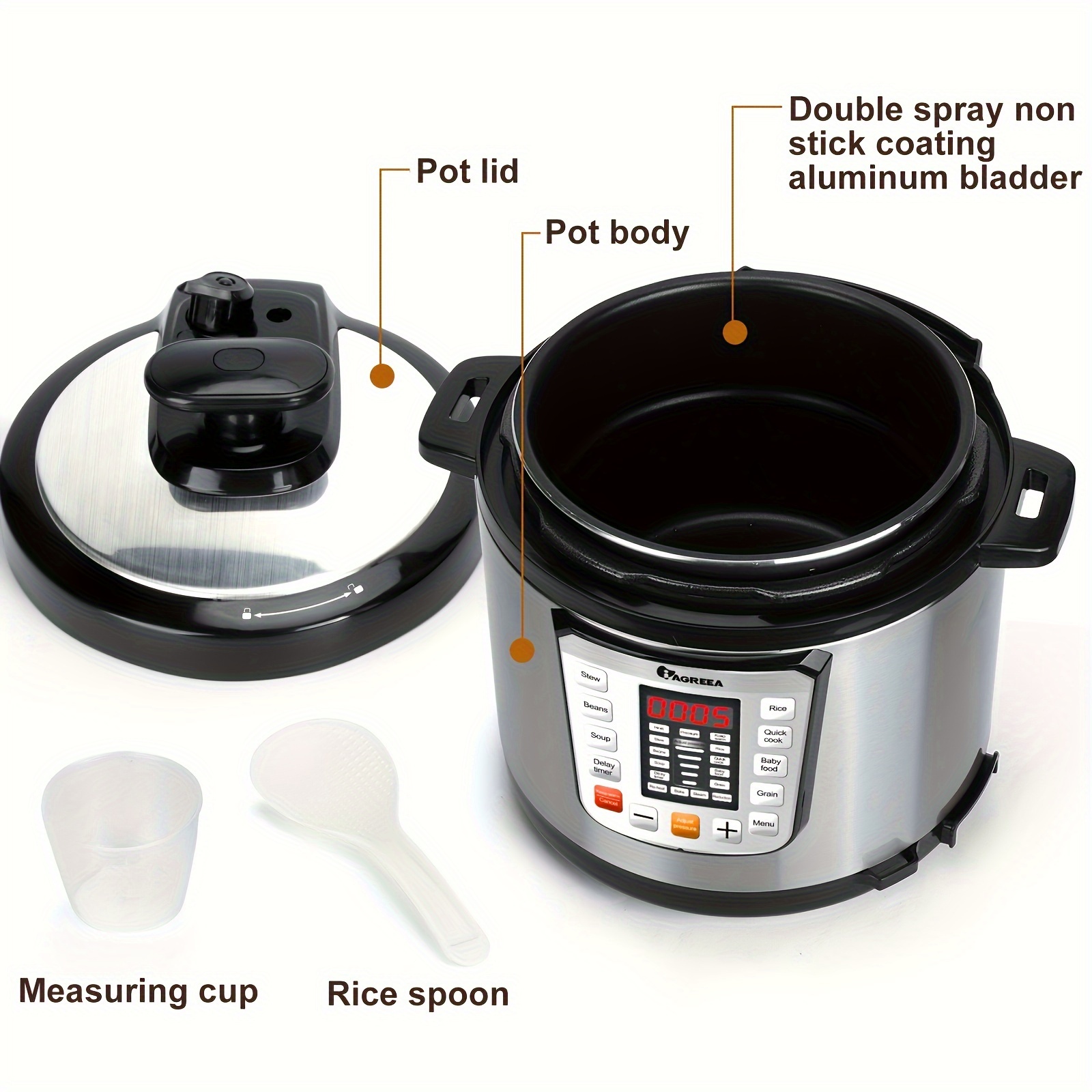 Electric Slow Cooker Pressure Cooker 6 Quart 3-in-1 Saute Pot Rice