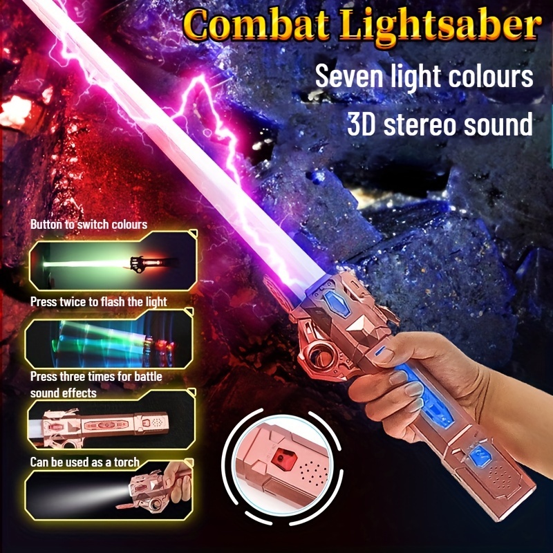 Espada láser para niños, juego de espadas LED brillantes de siete colores,  espadas de doble filo, con efectos de sonido de detección de movimiento