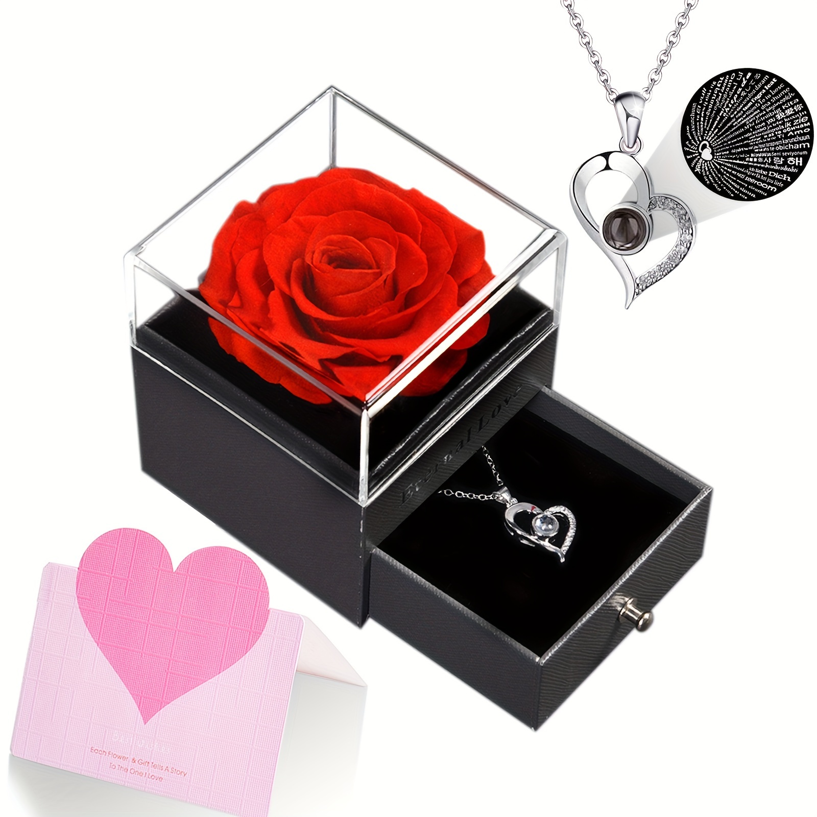 Rosa Vera Conservata Rosa Vera Incantata Con Cuore Ti Amo Collana  Confezione Regalo In 100 Lingue, Fiore Di Carne Conservato Rosa Per  Anniversario Festa Della Mamma Festa Della Donna Bianco Regalo Di