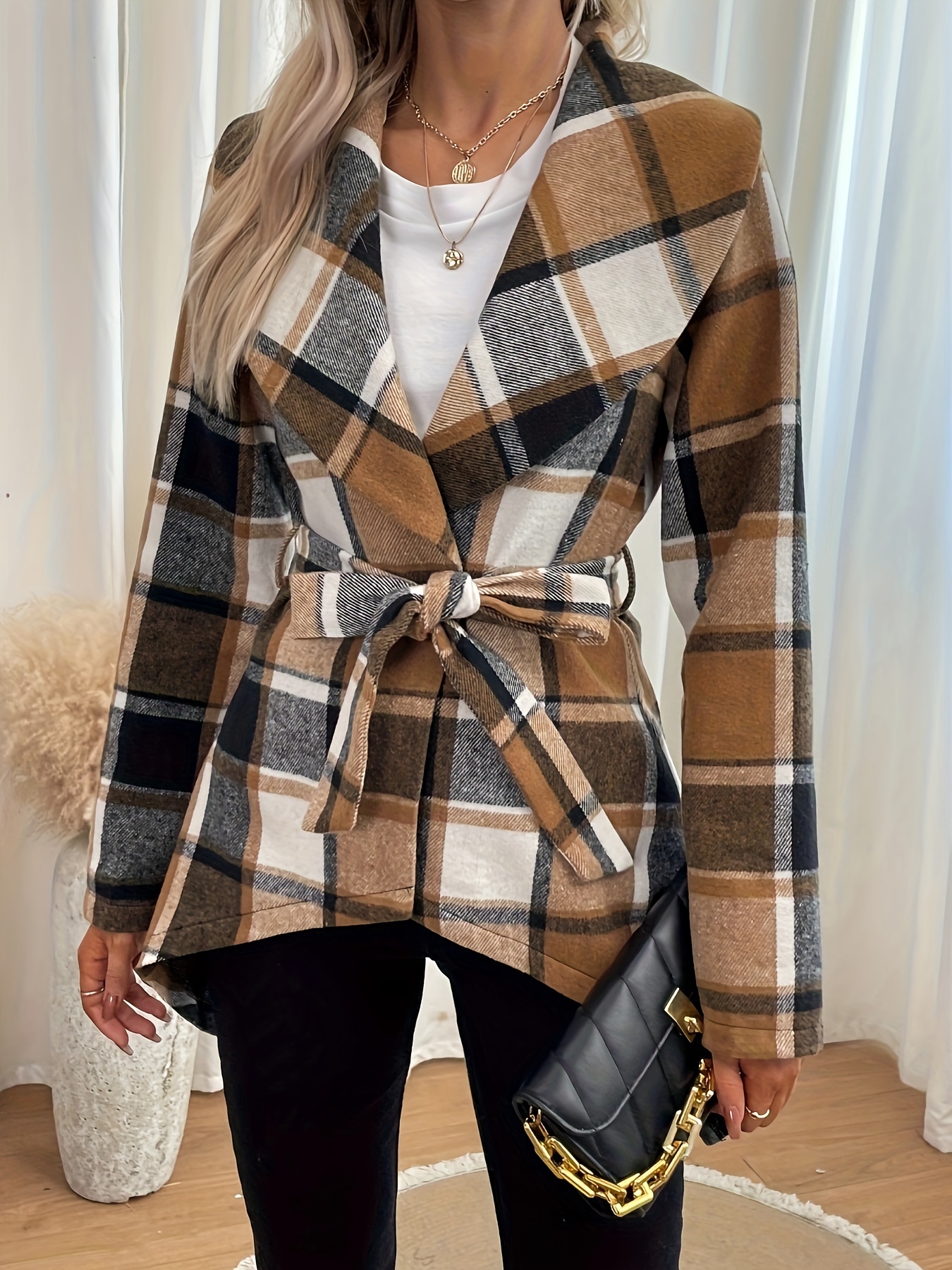 Waterfall collar coat with tie belt sale