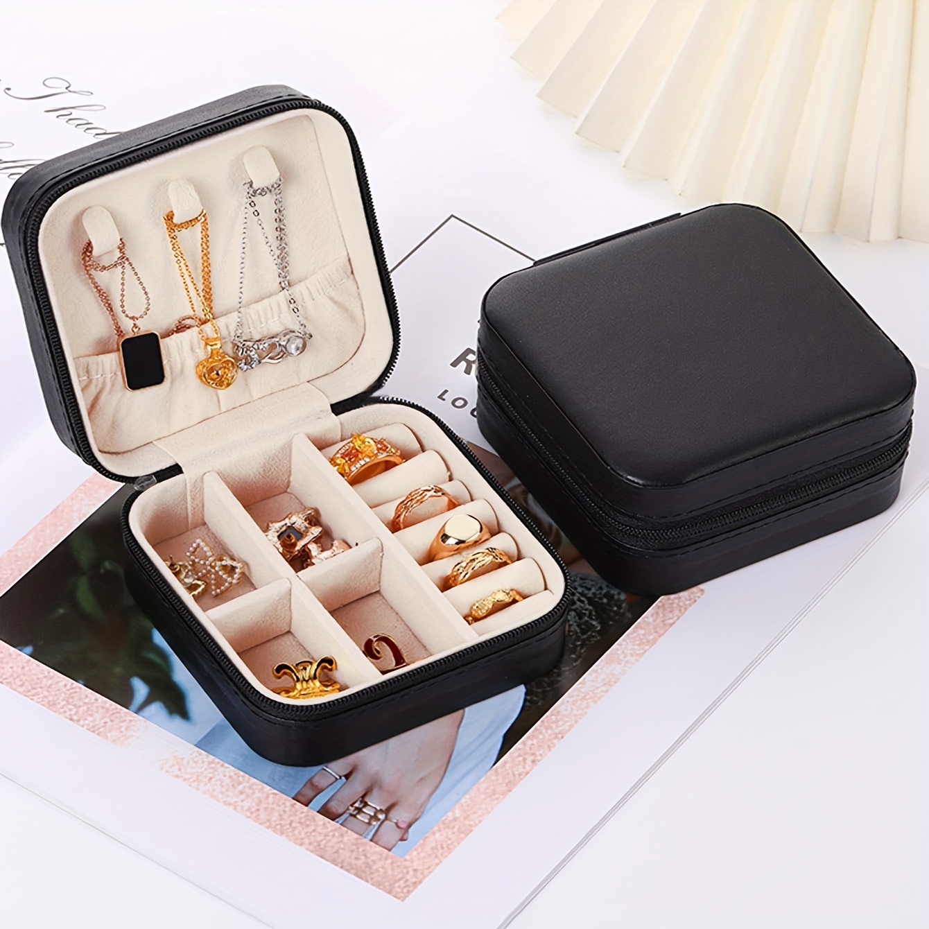 1pc Portable Jewelry Box, Minimalist Multi-grid Jewelry Storage Box For Home