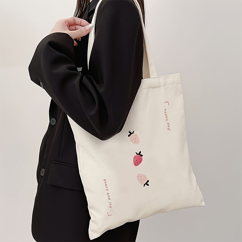

Cute Strawberry Graphic Tote Bag, Large Capacity Shoulder Bag, Women's Casual Handbag For Commute School Work