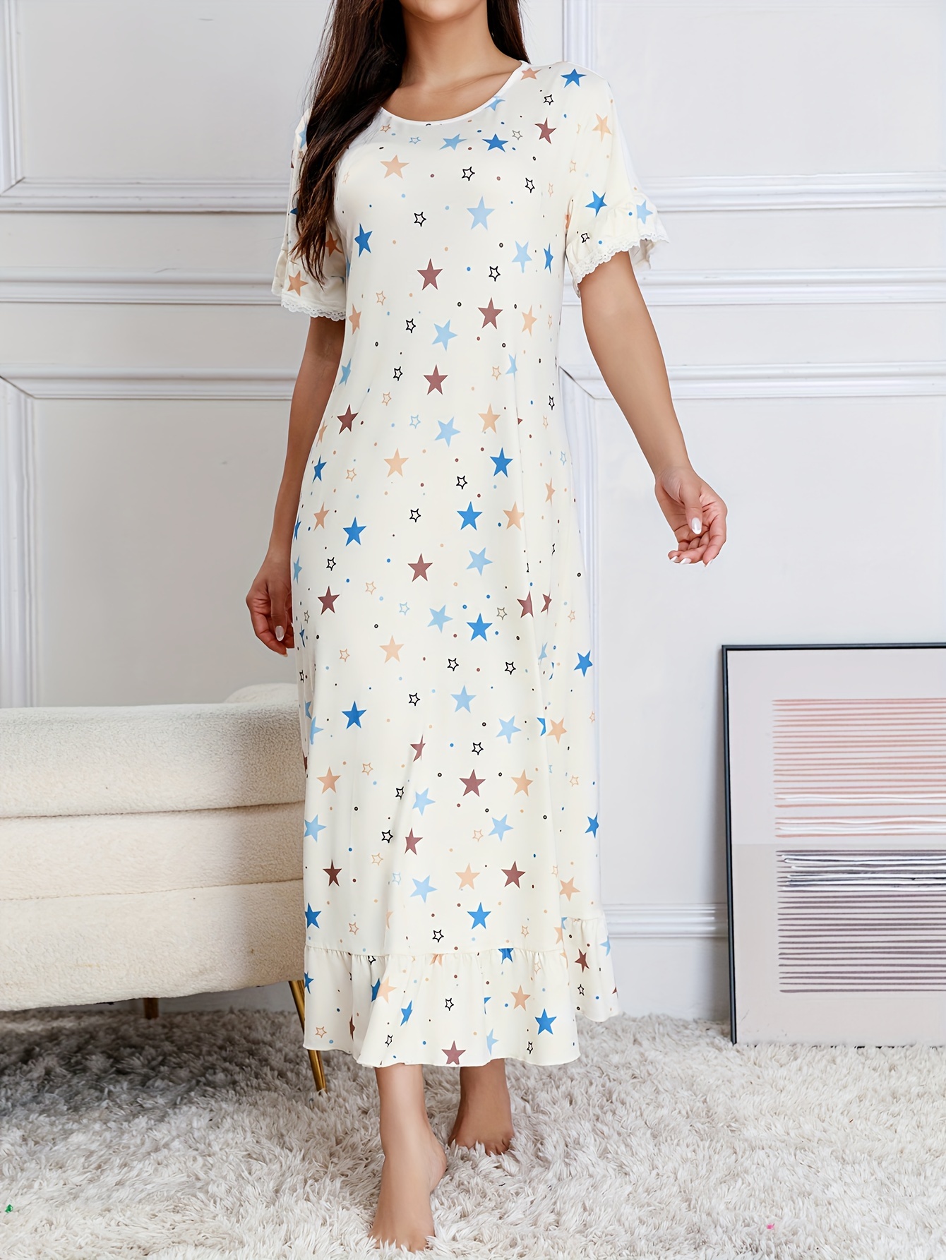 ladies loungewear dresses print lace trim lounge music festival historical fashion