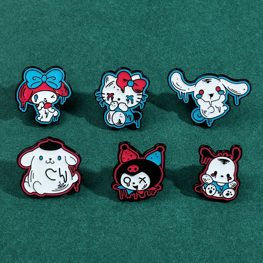 Sanrio Pins for Backpack Hello Kitty Brooches for Jeans Kawaii Kuromi  Cinnamoroll Enamel Badge With Chains Cute Toy Gift for Kid