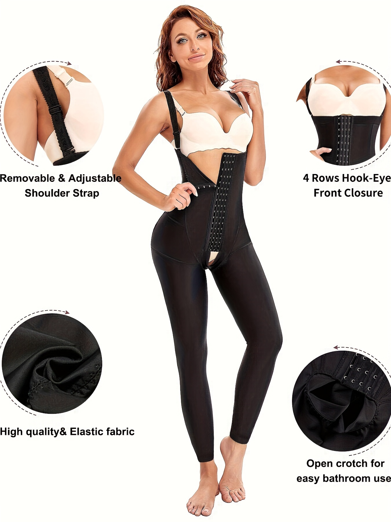 Thong Bodysuit for Women Waist Trainer, Tummy Control Hi-Waist Butt Lifter  Panties Shapewear with Removable Straps, Black, Medium