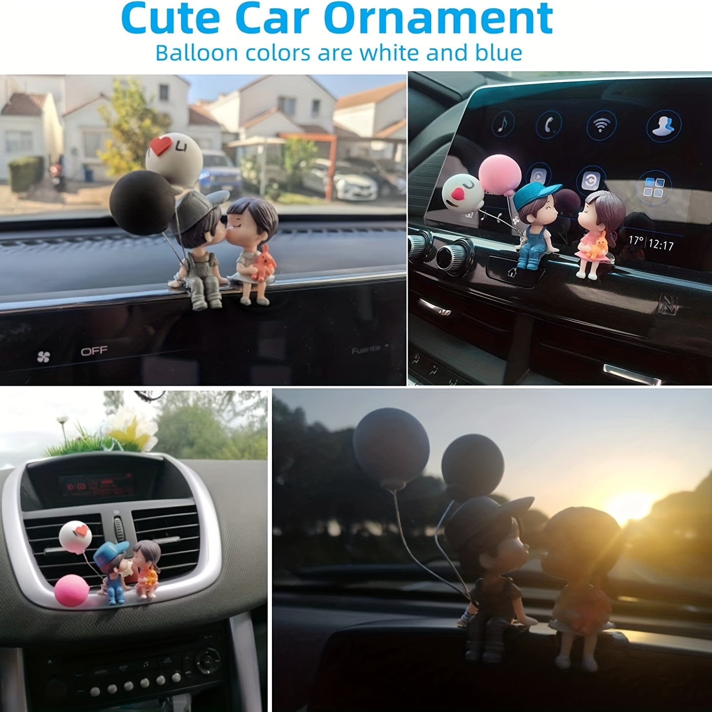 Decoración del coche Parejas de dibujos animados lindas Figuras de adorno  de globos Accesorios para el tablero interior del automóvil para automóviles