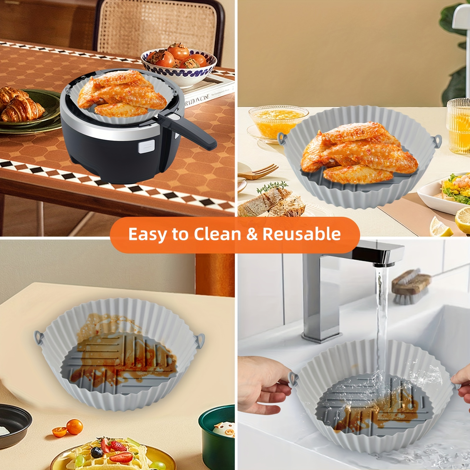 Silicone Air Fryer Liners, Round Food Safe Non Stick Air Fryer Basket  Accessories, Reusable Replacement Of Flammable Parchment Liner Paper Fits  3qt - 5qt Air Fryer - Temu