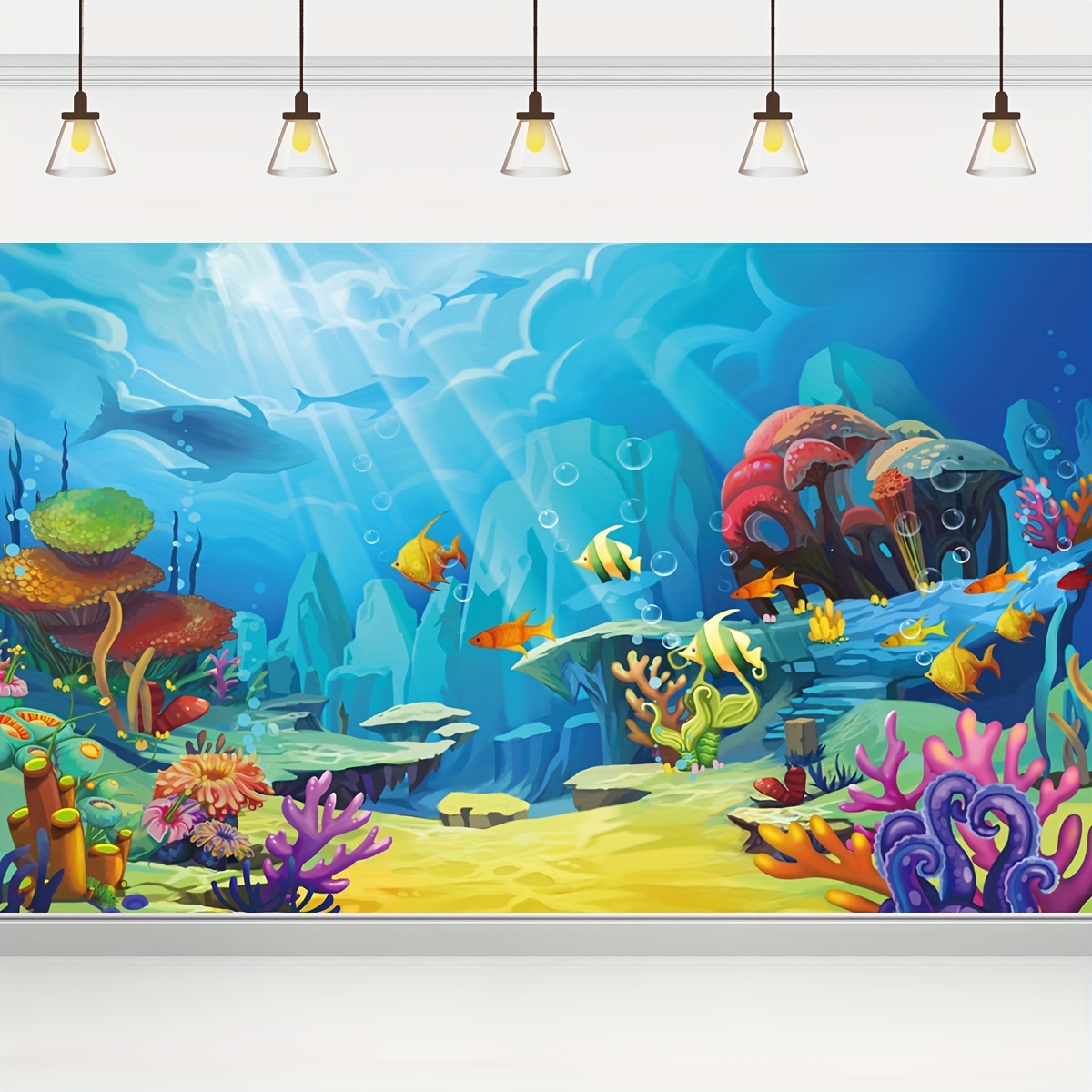1pc, Under The Sea Backdrop Ocean Little Mermaid Backdrop Party Decor  Supplies 180.34x109.22cm