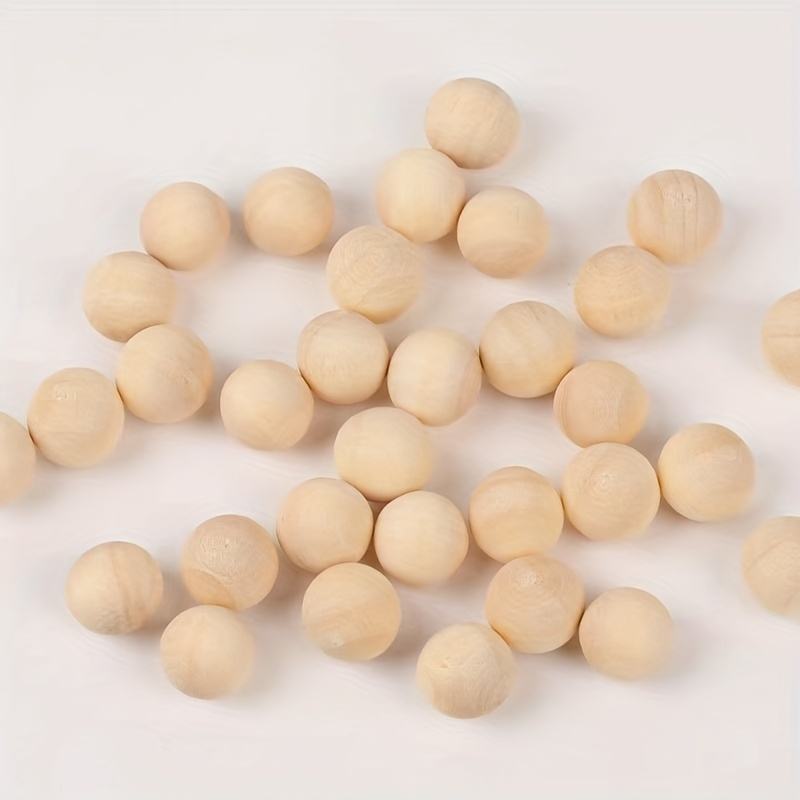 Wooden Beads Natural Round Wooden Beads Diy Crafts Home - Temu