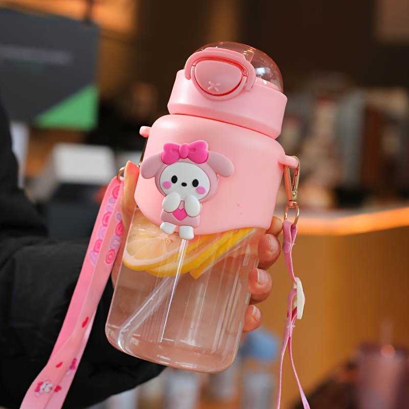 550/650ml Cute Water Bottle for Girls with Lid Straw Sticker Plastic Juice  Milk Portable Kawaii Tumbler Children's Drinkware