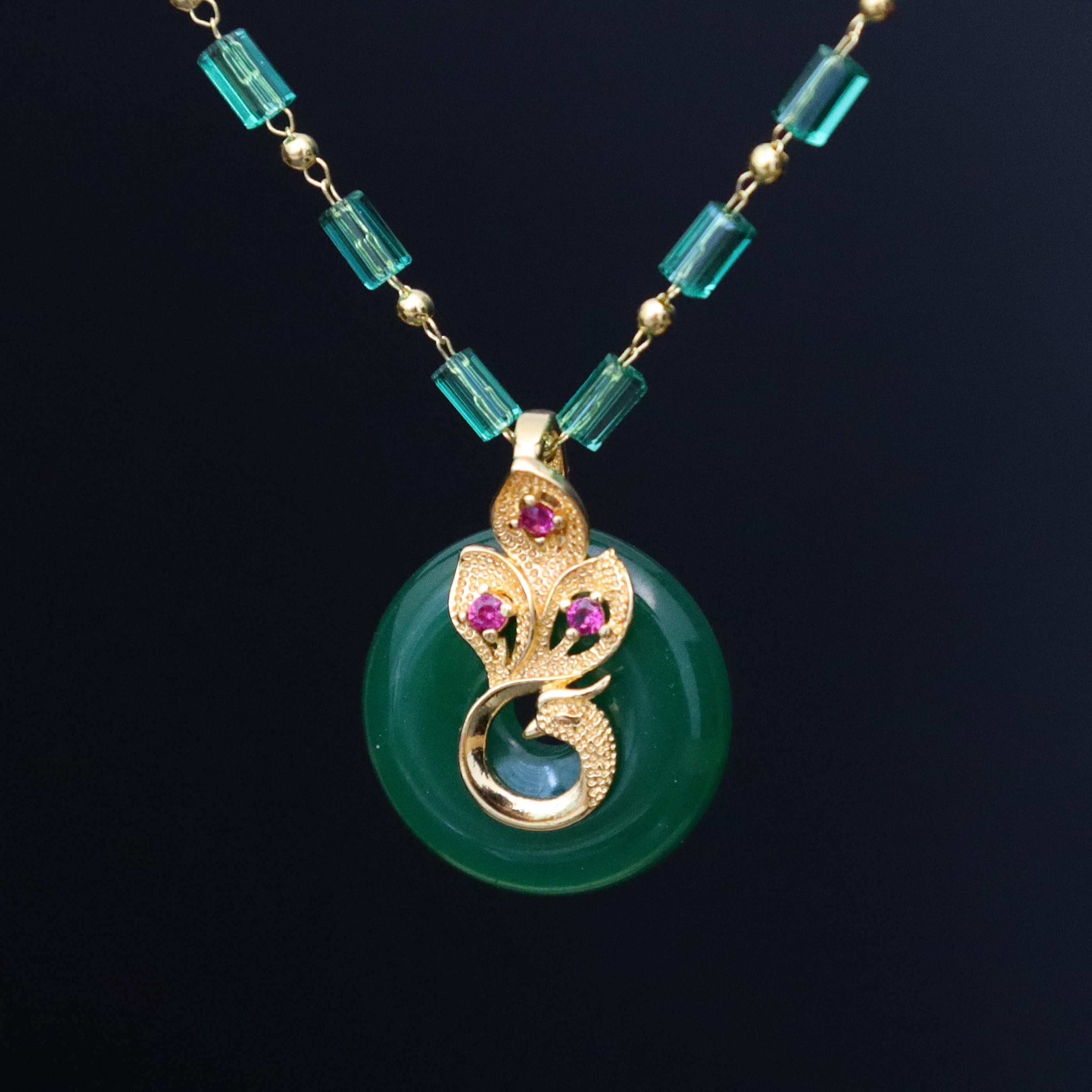Handcrafted Simulated Jade Peacock Pendant Necklace - Good Luck Gift