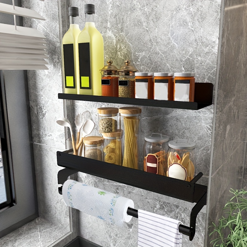 2pcs Floating Shelves Bathroom Shelf Wall Kitchen Spice Jar Rack Shower  Storage Rack With Towel Holder Bathroom Accessories