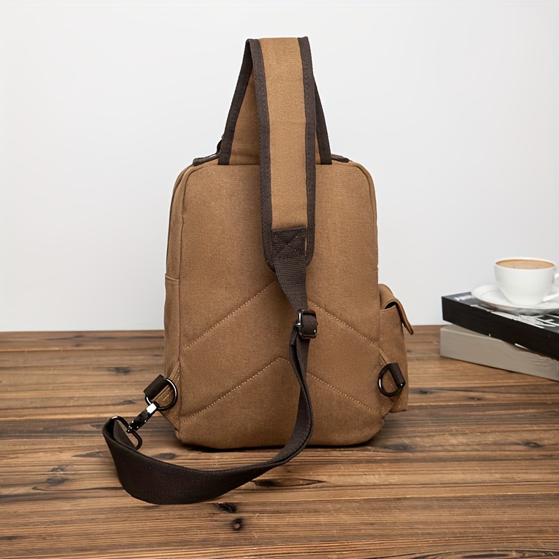 1pc Men's Fashion Canvas Retro Sling Bag, Commuting Leisure Crossbody Bag - Click Image to Close