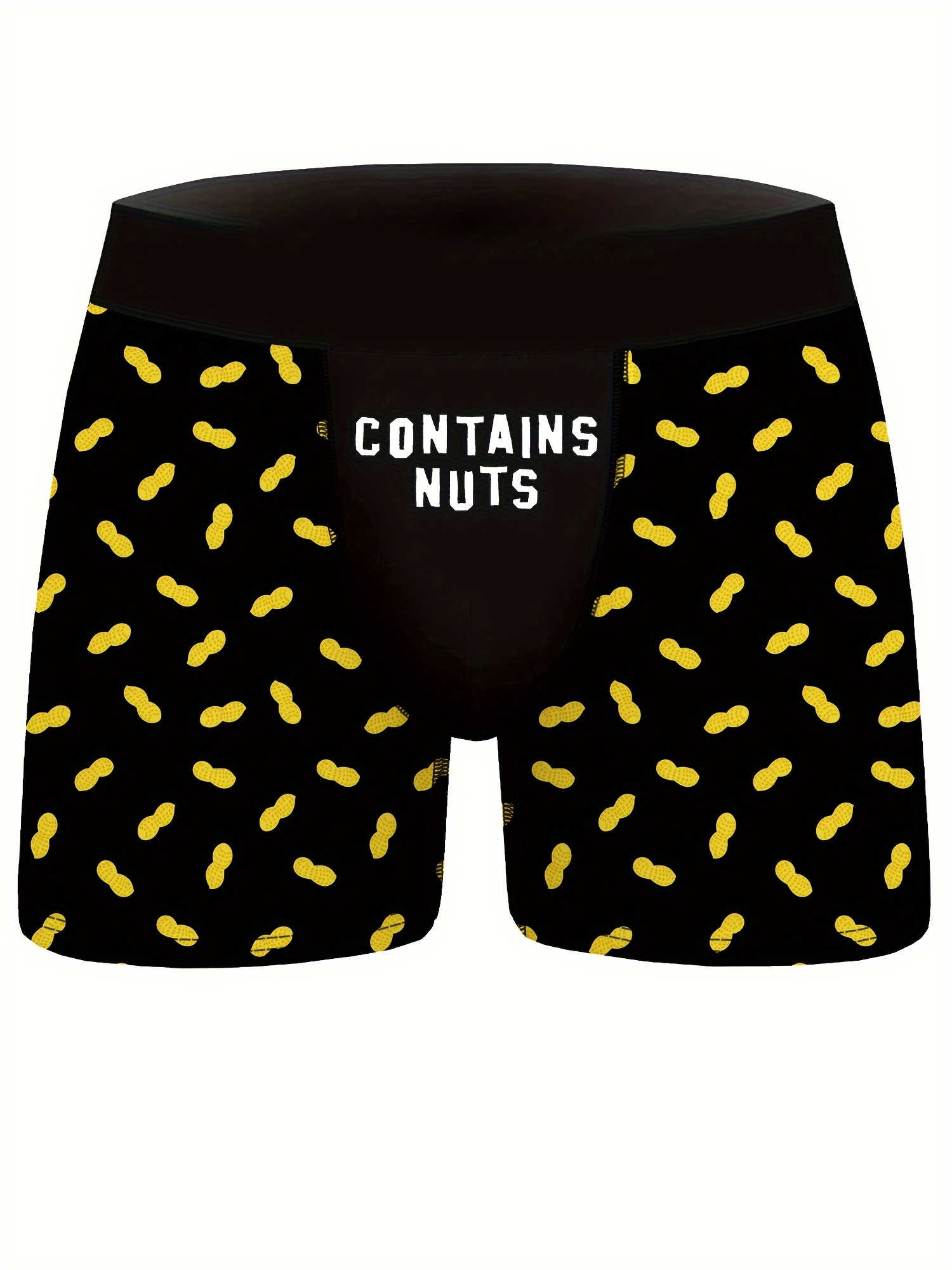 1pc Plus Size Contains Nuts Print Men's Graphic Boxer Briefs Shorts,  Breathable Soft Comfy Boxer Trunks, Sports Trunks, Men's Trendy Underwear