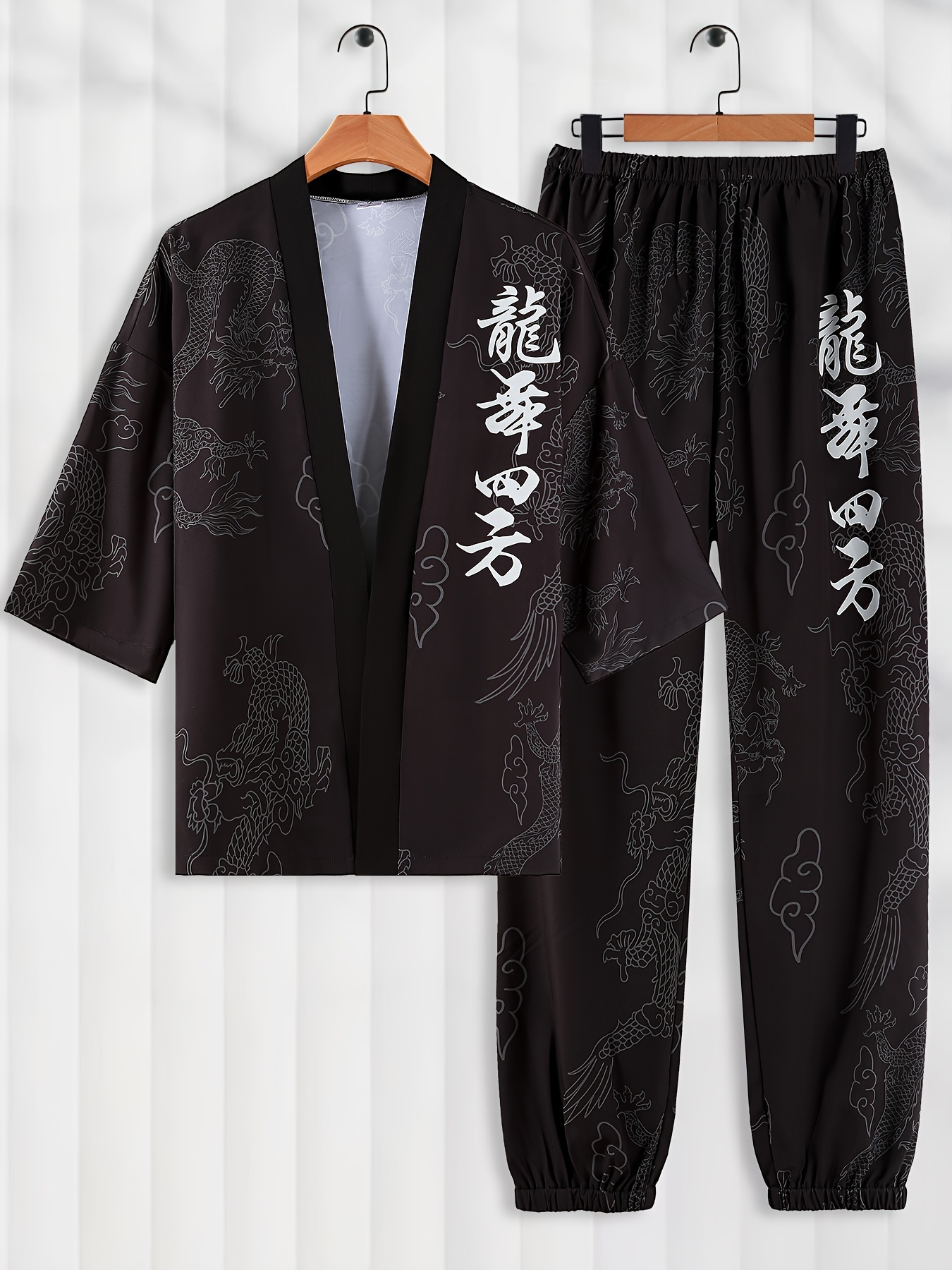 2PCS Men's Printed Satin Robe Set Silk Kimono Bathrobe with Shorts Nightgown  New