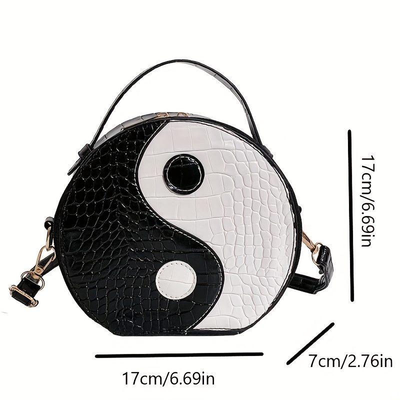 Crocodile Embossed Circle Bag Yin & Yang Crossbody Handbag