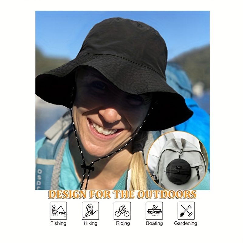 ユニセックス防水巾着バケットハット、夏用薄型速乾性アウトドア登山帽子