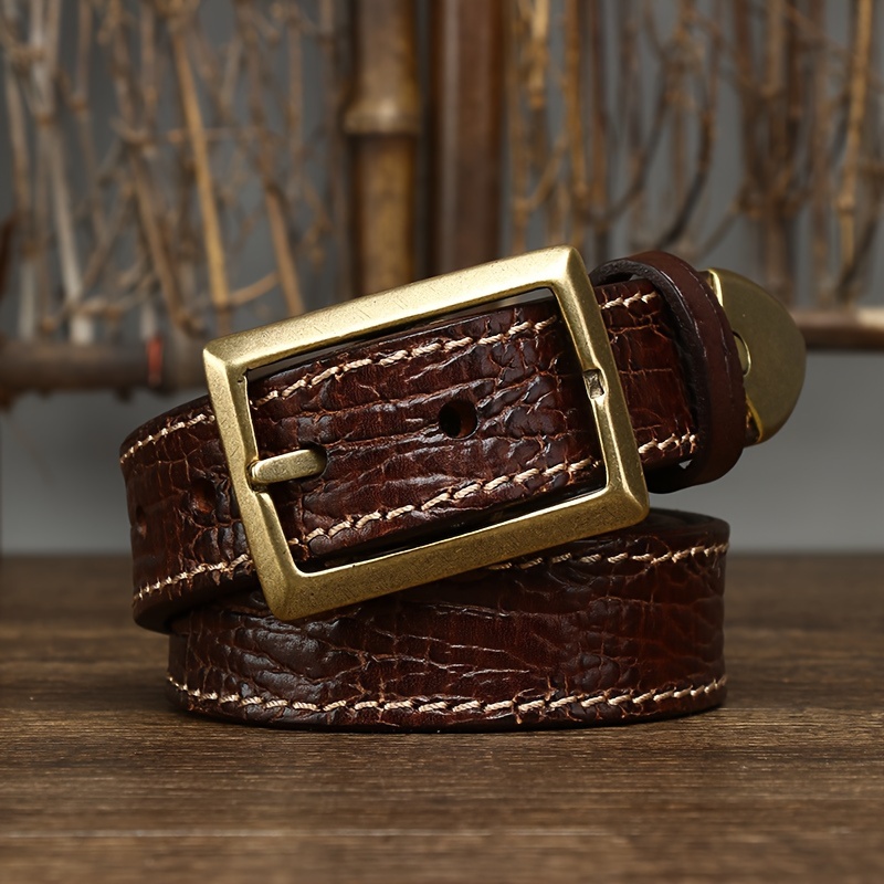 Cowhide Leather Double-sided Belt, Men Genuine Leather Carved Belt - Temu