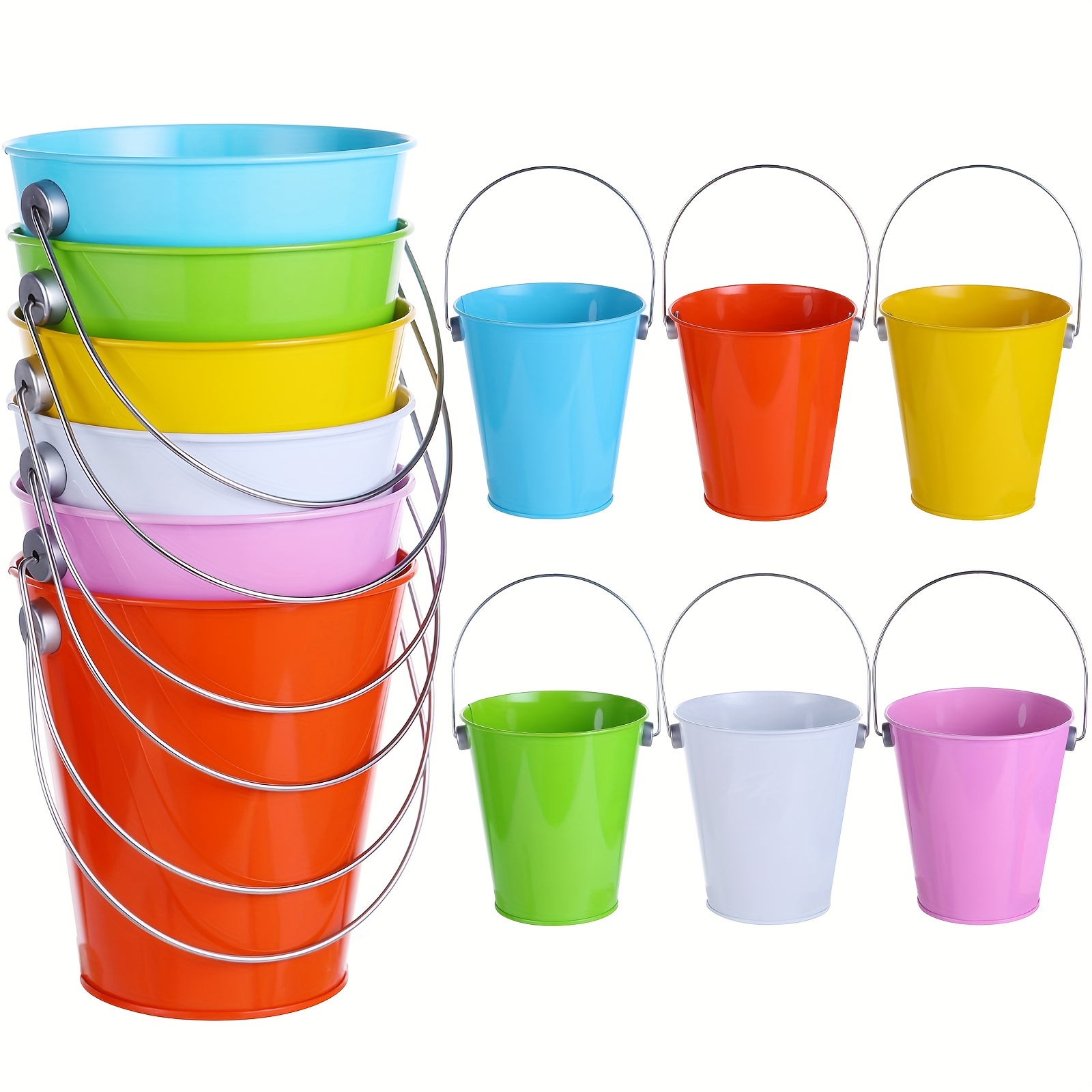 12pcs Metal Bucket With Handle Colorful Metal Bucket Colorful Zinc Plated  Bucket Beach Small Metal Bucket Mini Toy Bucket Green Plant Potted Bucket Co