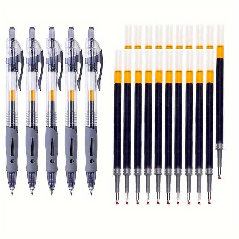 Image of 25pcs/set: 5pcs Gel Pens And 20pcs Refills. 0.5mm Retractable Gel Pens Set Black/red/blue Ink Ballpoint For Writing Refills Office Additions School Supplies Stationery