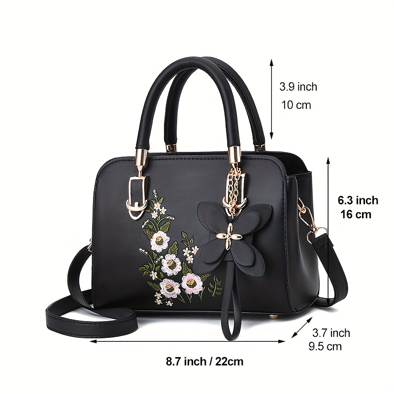 Elegant Floral Pattern Handbag, Women's Fashion Faux Leather
