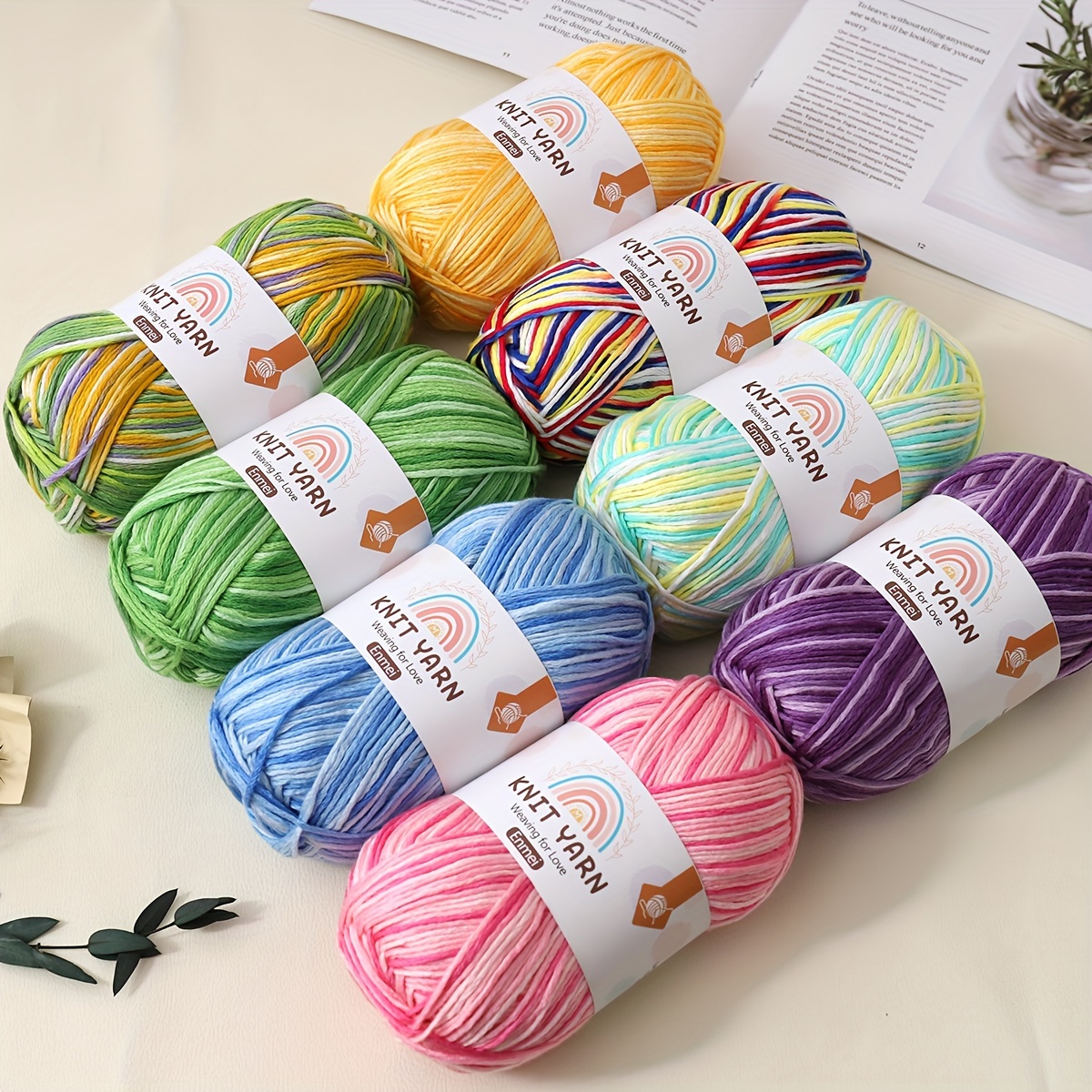 Multicolor Yarn With Needles Colorful Cotton Yarn For - Temu