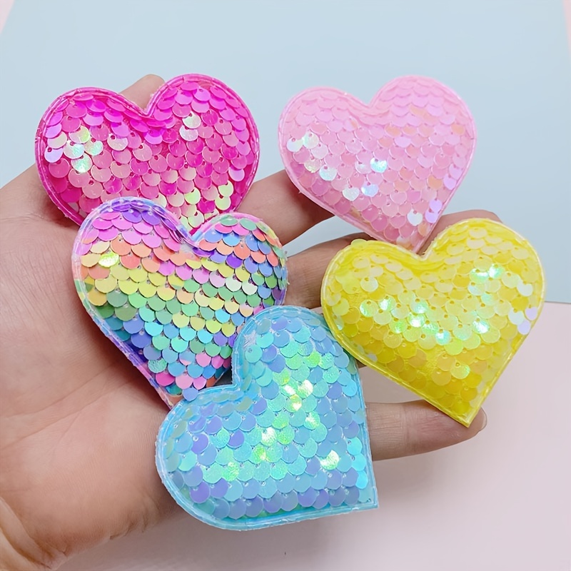  12Pcs Colorful Love Heart Iron on Patches Chenille