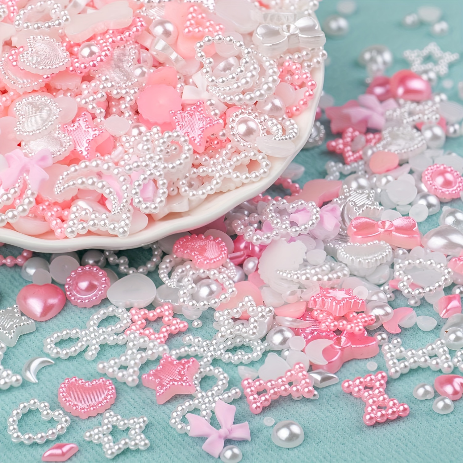 150~180pcs Pearl Nail Charms Assortment Heart Bows Star Shaped White Pink  3d Nail Decoration Bulk Accessories Supply NJ23922 - AliExpress