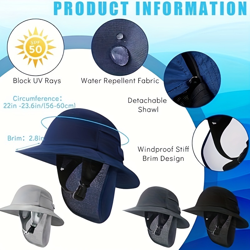 4pcs Retro Surf Bucket Sun Hats With Chin Straps For Surfing