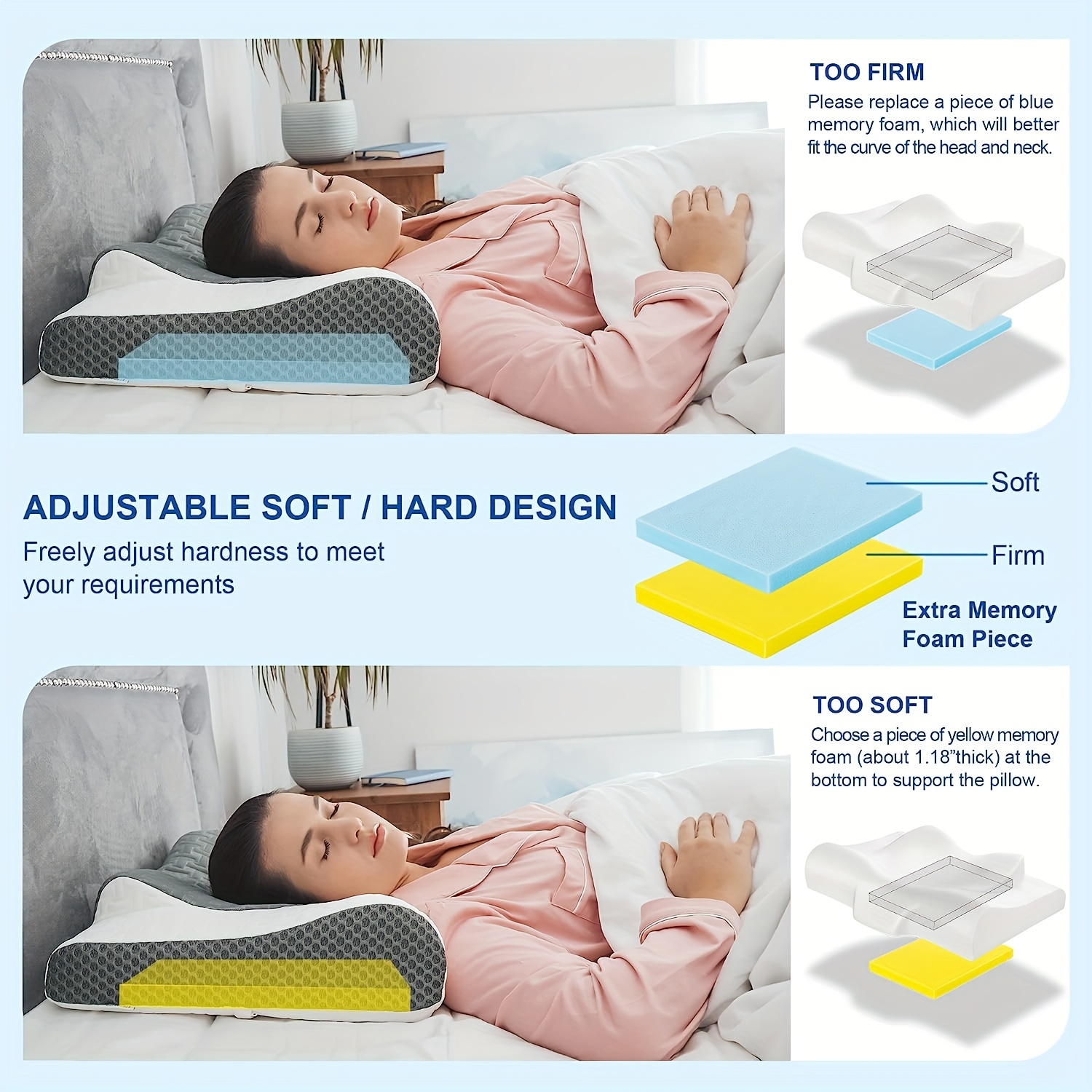 Cooling Cervical Pillow for Neck Pain Relief, Contour Memory Foam Pillow  for Sleeping, Ergonomic Orthopedic Neck Support Pillow for Side,Back 