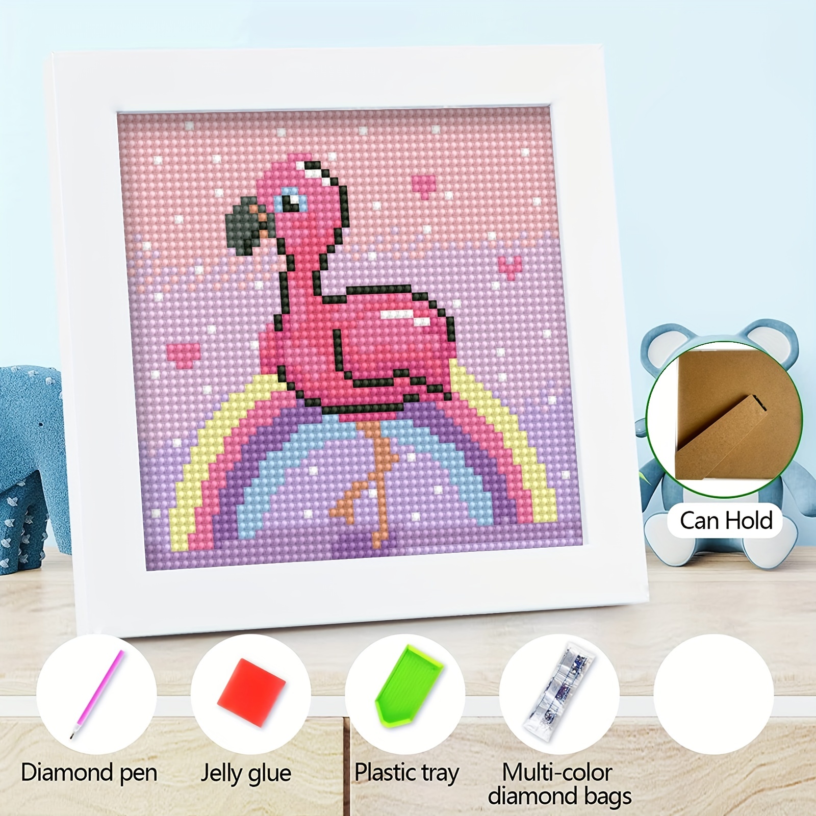 5d Diamond Painting Kits With White Frame Cartoon Flamingo - Temu