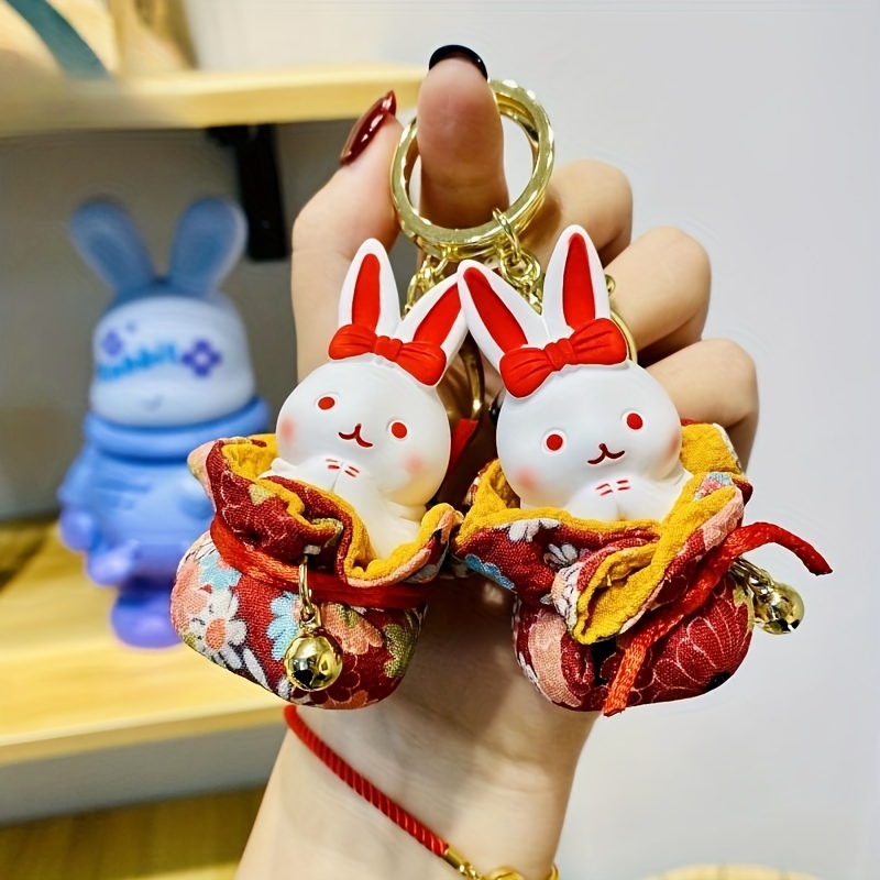 Resin Bamboo Braided Rabbit Keychain Key Chain Couple Pendant Car Ornament  - Temu