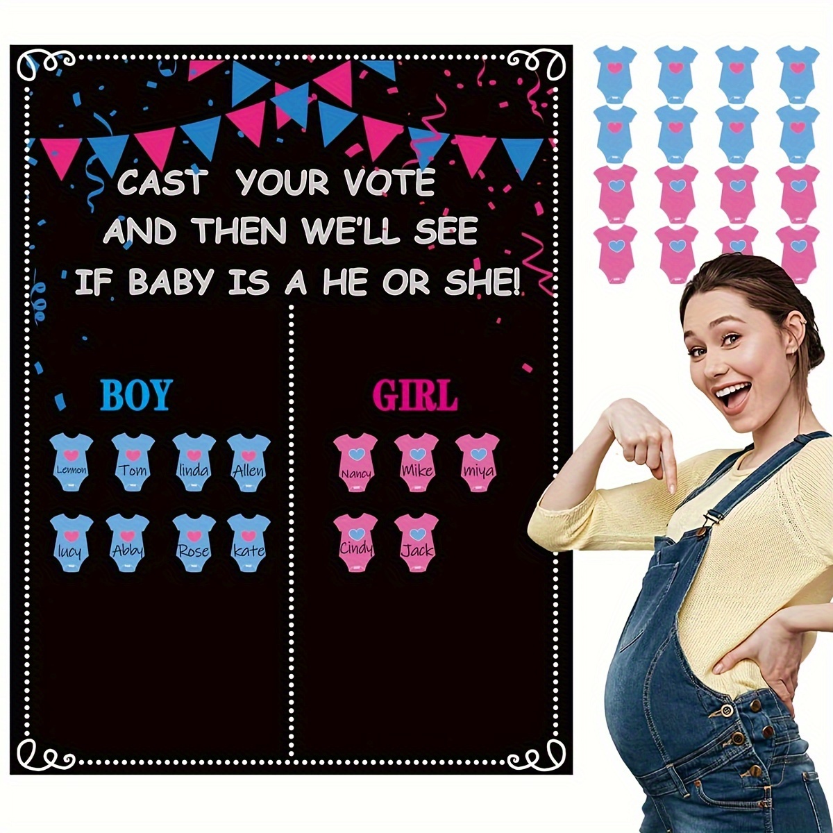Gender Reveal Poster Set Fun Game Stickers Baby Shower - Temu