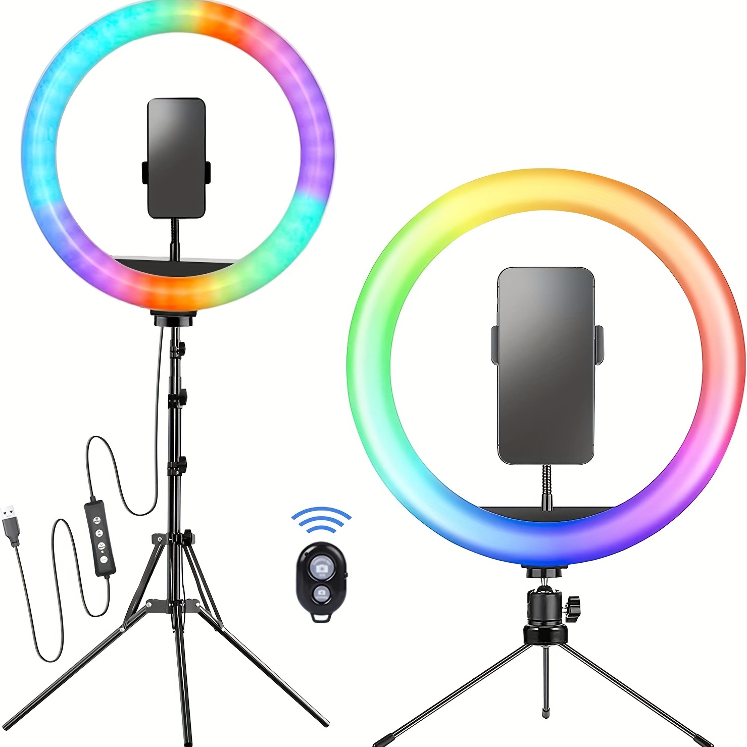 1pack Iron Tripod Ring Light With Stand 10 Inch RGB Live Lamp Remote Control Dimmable Circle Lights
