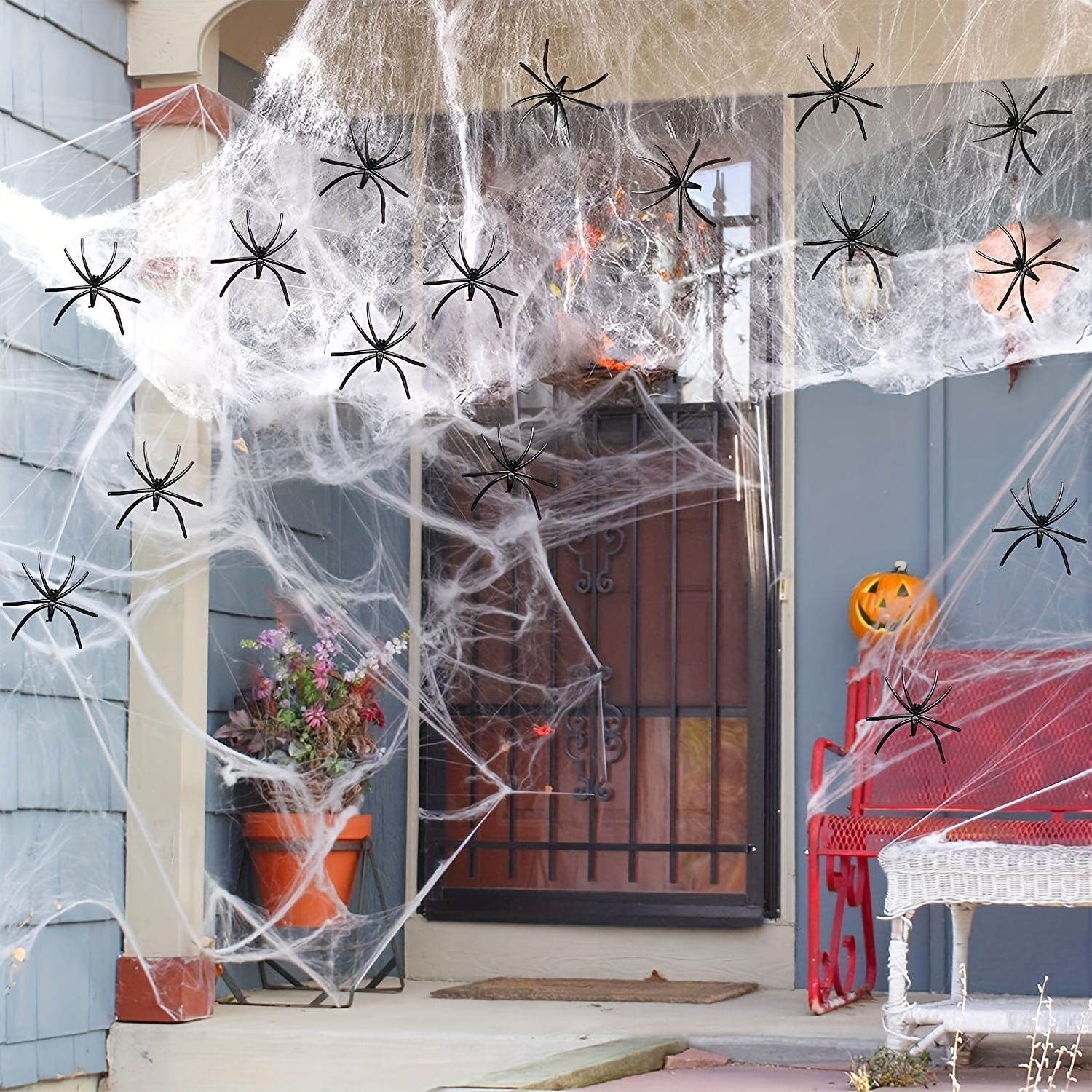 Creative 1 Set Halloween Spider Web with Fake Spiders Large Realistic Super  Stretch Webs Halloween Decorations Party Supplies Halloween Supplies 100g