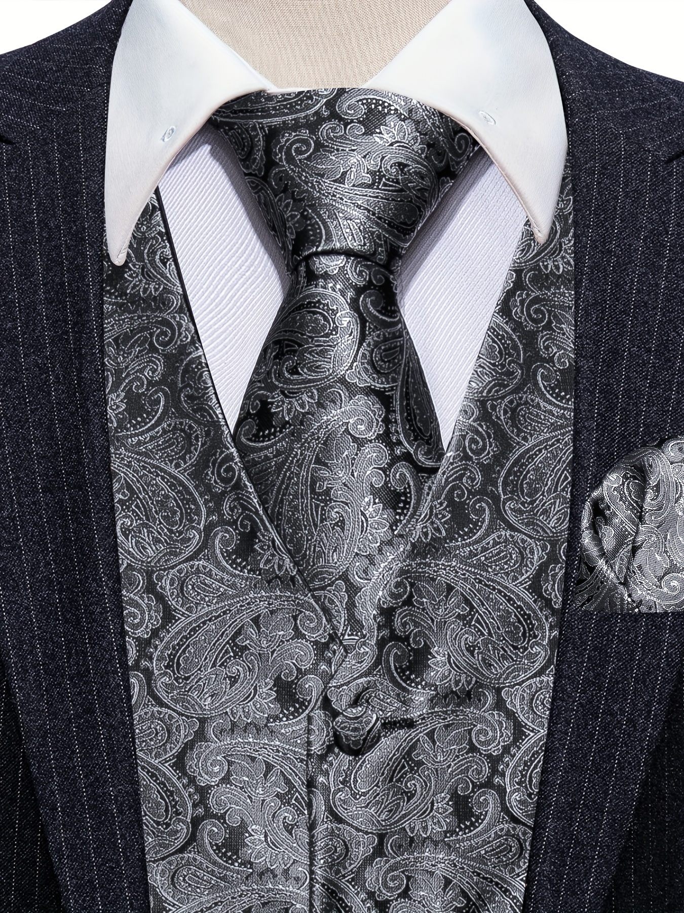 Plus Size Classic Mens Suit Vest Jacquard Satin Paisley Floral